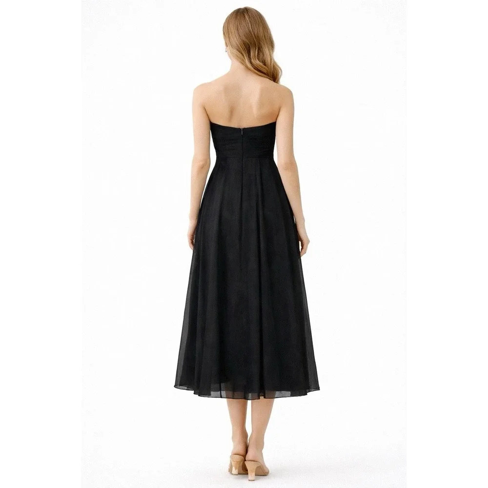 Belsoie Black Strapless Formal Dress‎ 10 Satin Chiffon Empire Waist Bridesmaids